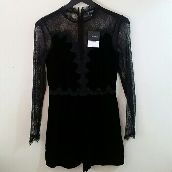 TOPSHOP Lace and Velvet Romper - Picture 1 of 6